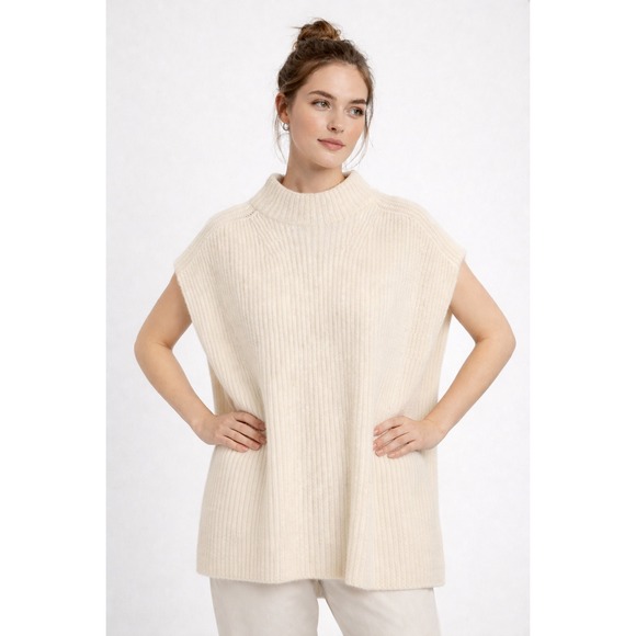 Banana Republic Jackets & Blazers - Banana Republic Oversized Sweater Vest M/L Cream Mock Neck Cashmere Merino Wool